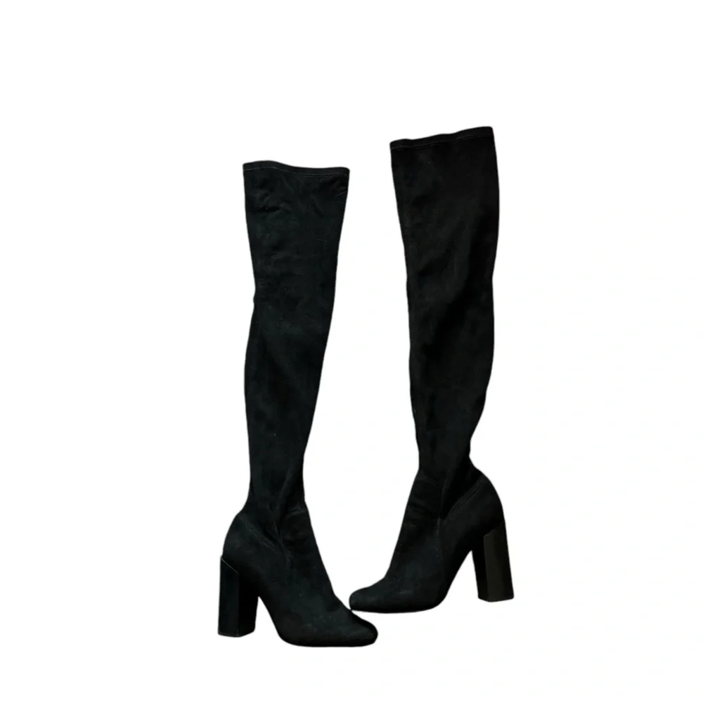JEFFREY CAMPBELL Perouze Black Over The Knee Suede Heeled Boots